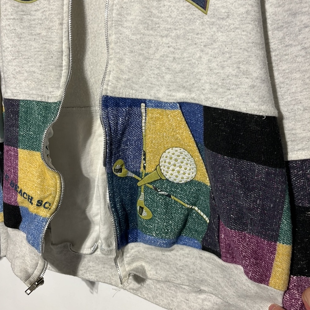 Vintage Myrtle Beach South Carolina Golf Plaid Zip Up Hooded Sweatshirt Size XL - Picture 8 of 12
